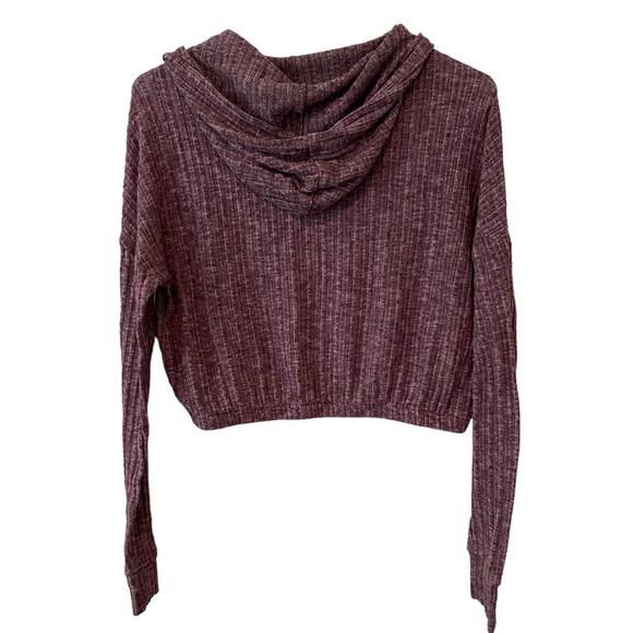 Aeropostle Cropped Ribbed Hooded Long Sleeve Shirt Purple Size XS - Picture 3 of 3